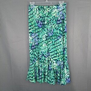 Allison Daley Women's Skirt Size 8 Green Blue Abstract Print Elastic Waist
